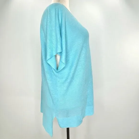 Eileen Fisher Top Women's XL Aqua Blue Knit Boho Lagenlook Linen Beach Tunic NWT - Picture 2 of 9